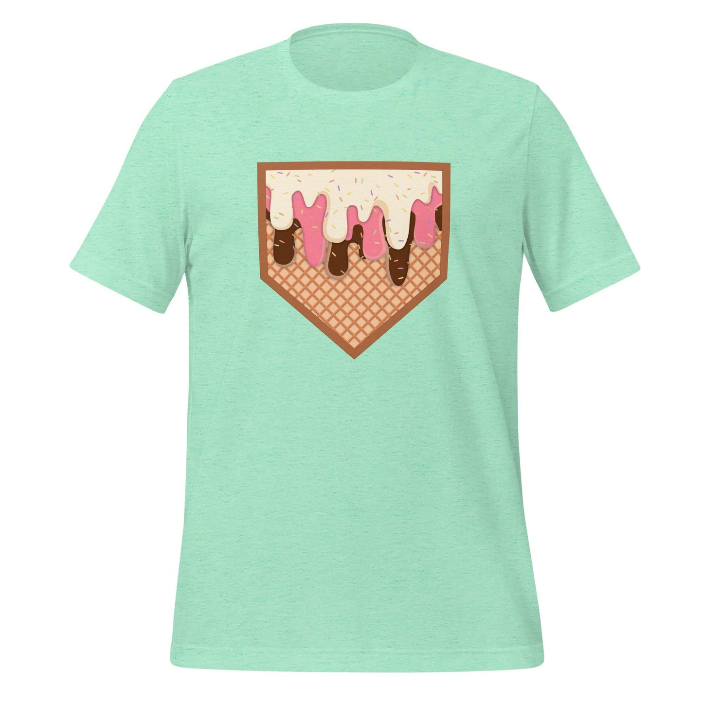 Dripping Home Plate T-Shirt – Fun Baseball Graphic Tee – Summer Ballpark Vibes on Sky Blue Shirt