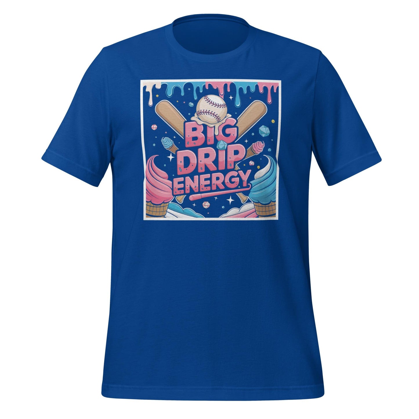 Big Drip Energy Baseball T-Shirt – Ice Cream & Bats Graphic Tee – Funny Summer Ballpark Shirt for Baseball Fans